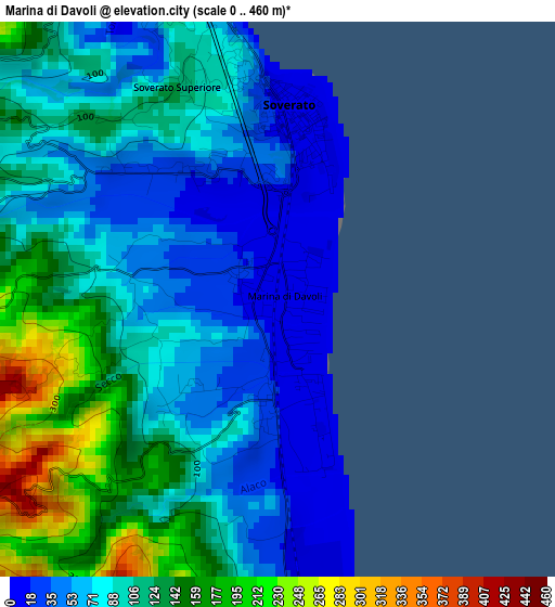 Marina di Davoli elevation map