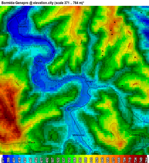 Bormida-Genepro elevation map