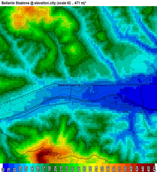 Bellante Stazione elevation map