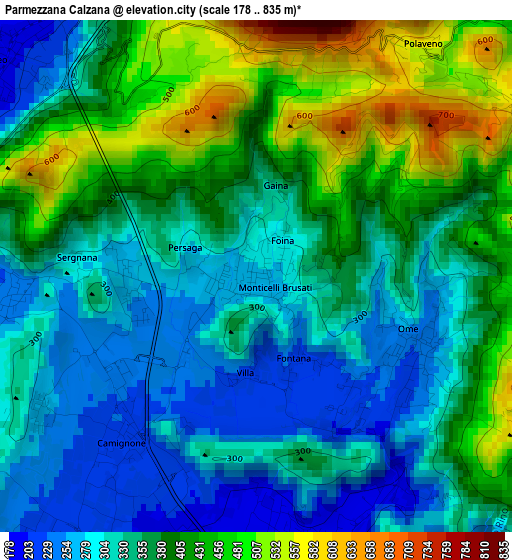 Parmezzana Calzana elevation map