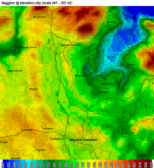 Gaggino elevation map