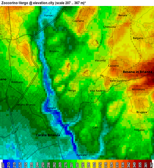 Zoccorino-Vergo elevation map