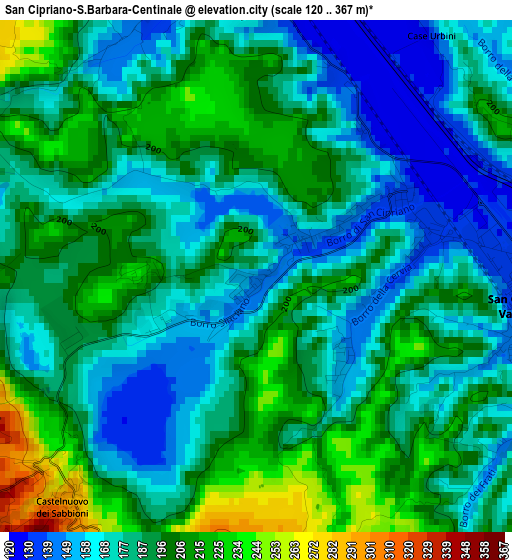 San Cipriano-S.Barbara-Centinale elevation map