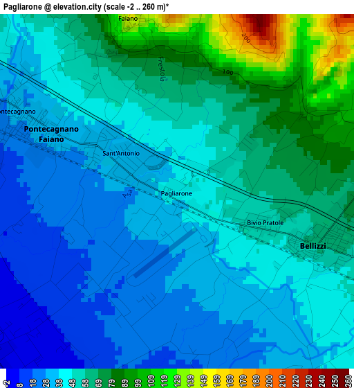 Pagliarone elevation map