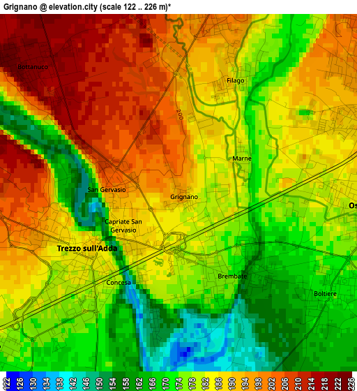 Grignano elevation map