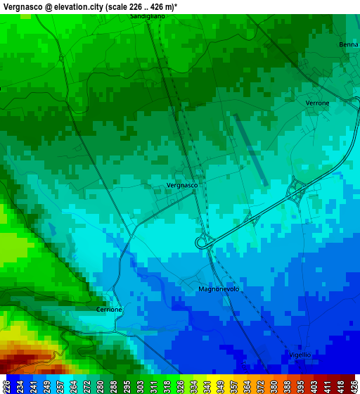 Vergnasco elevation map