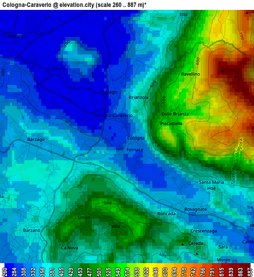 Cologna-Caraverio elevation map