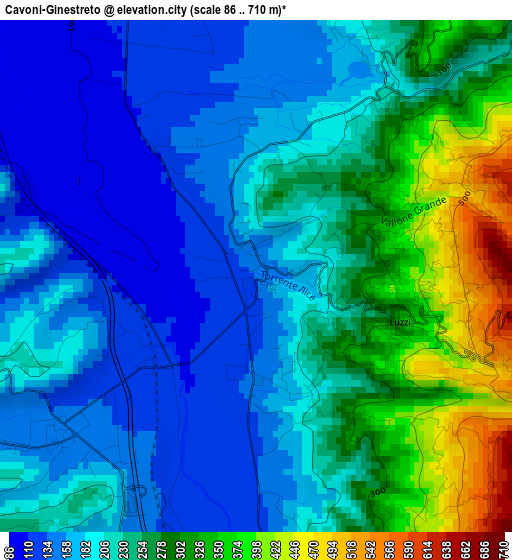 Cavoni-Ginestreto elevation map