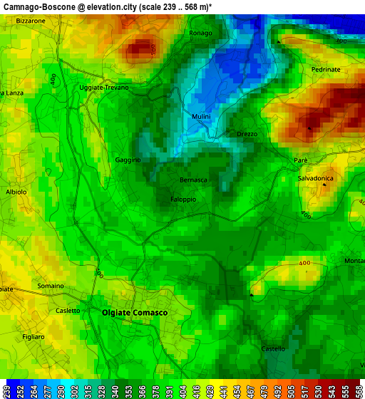 Camnago-Boscone elevation map