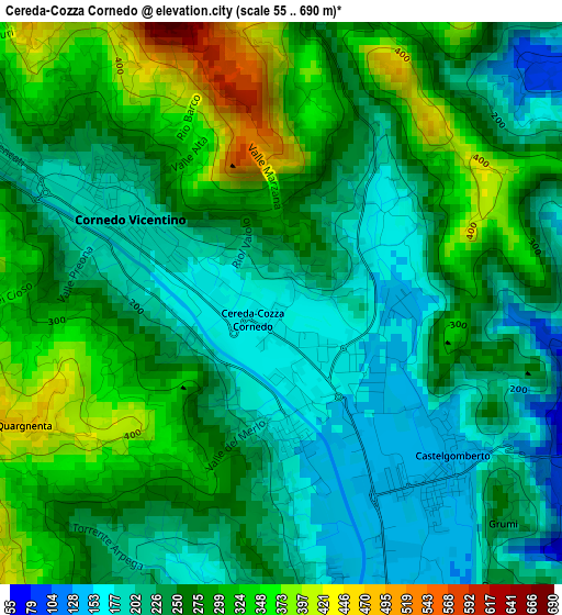 Cereda-Cozza Cornedo elevation map