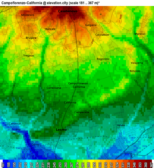 Campofiorenzo-California elevation map