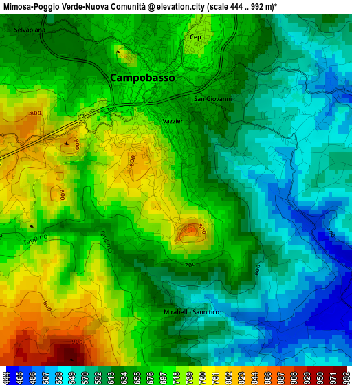 Mimosa-Poggio Verde-Nuova Comunità elevation map