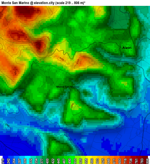 Monte San Marino elevation map