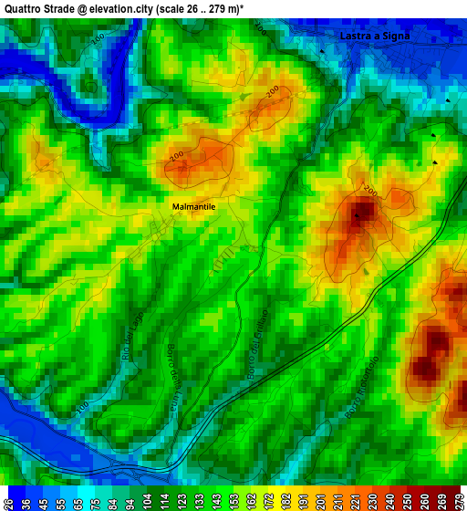 Quattro Strade elevation map