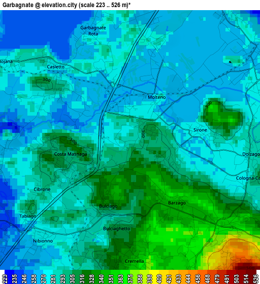 Garbagnate elevation map