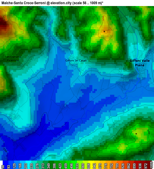 Malche-Santa Croce-Serroni elevation map