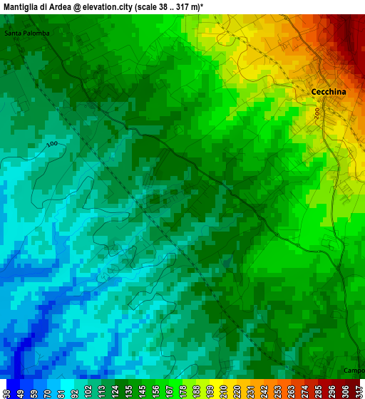 Mantiglia di Ardea elevation map