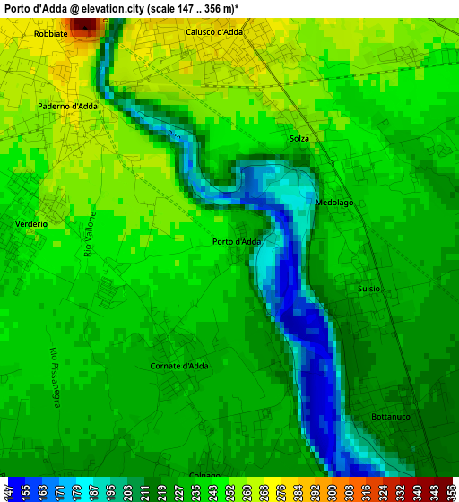 Porto d'Adda elevation map