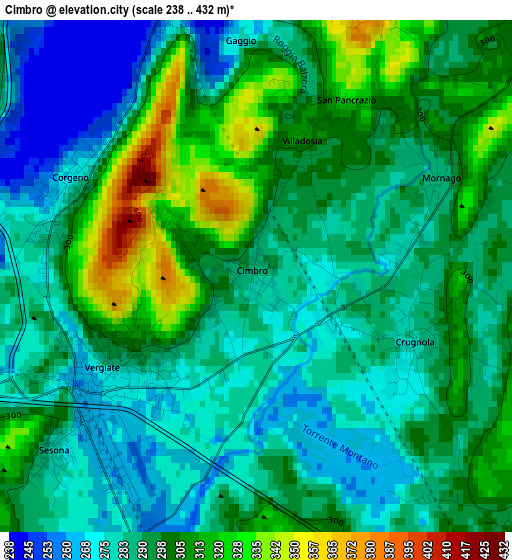 Cimbro elevation map