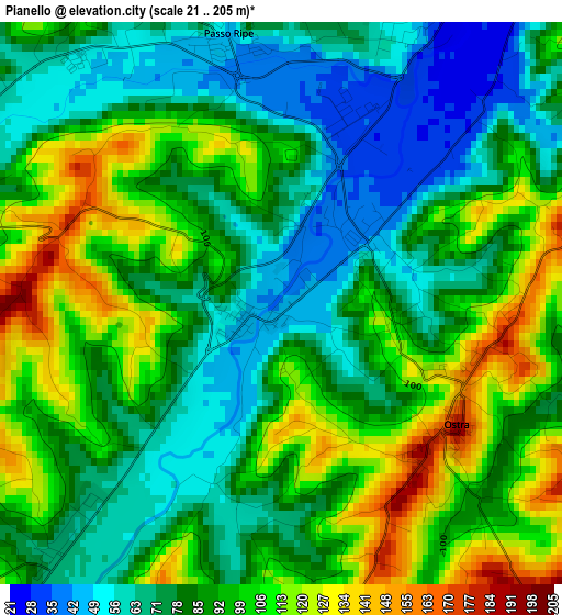 Pianello elevation map