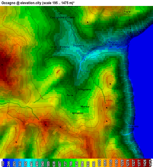 Occagno elevation map