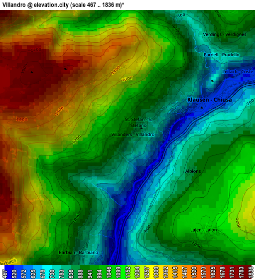 Villandro elevation map