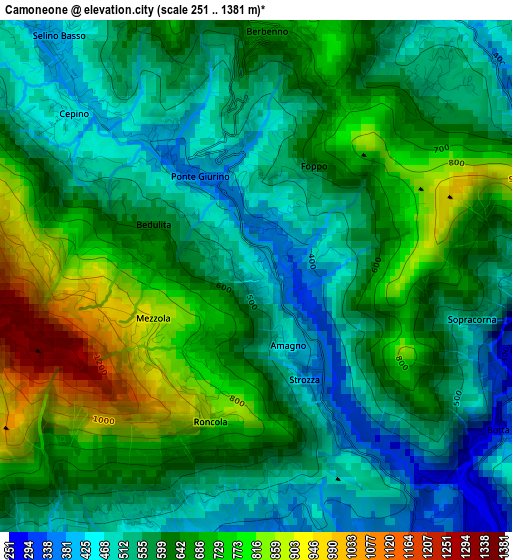 Camoneone elevation map