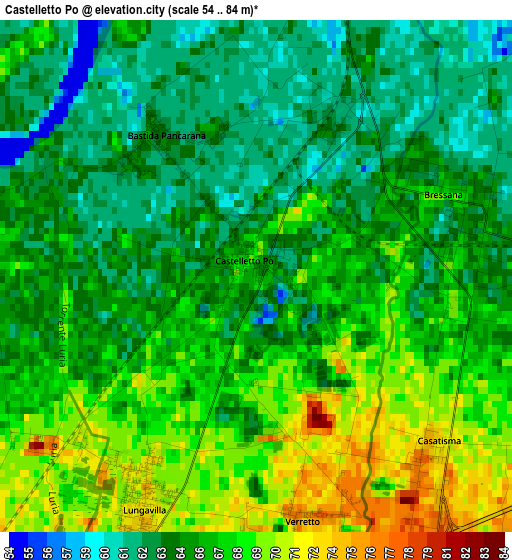 Castelletto Po elevation map