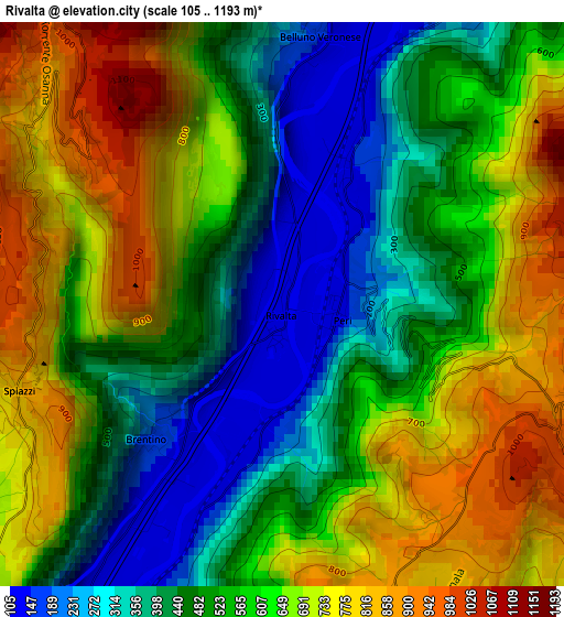 Rivalta elevation map