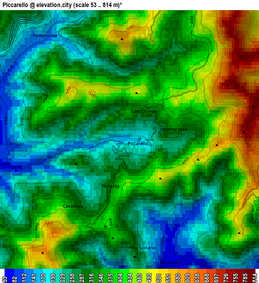 Piccarello elevation map