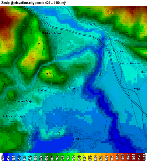 Zasip elevation map