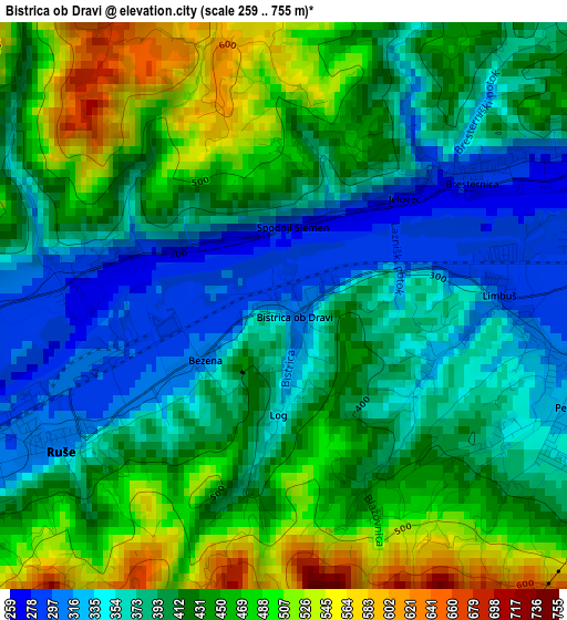 Bistrica ob Dravi elevation map