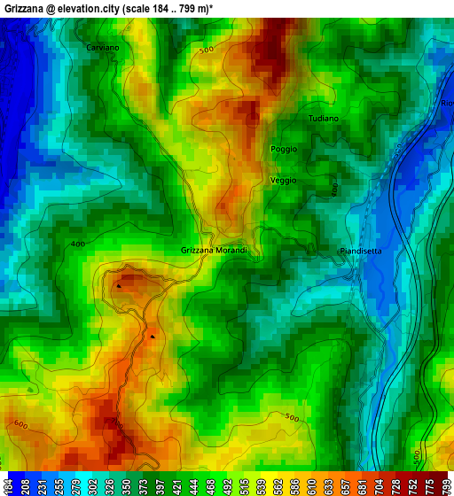 Grizzana elevation map