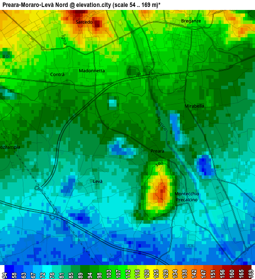 Preara-Moraro-Levà Nord elevation map
