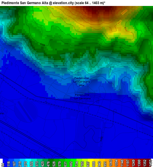 Piedimonte San Germano Alta elevation map