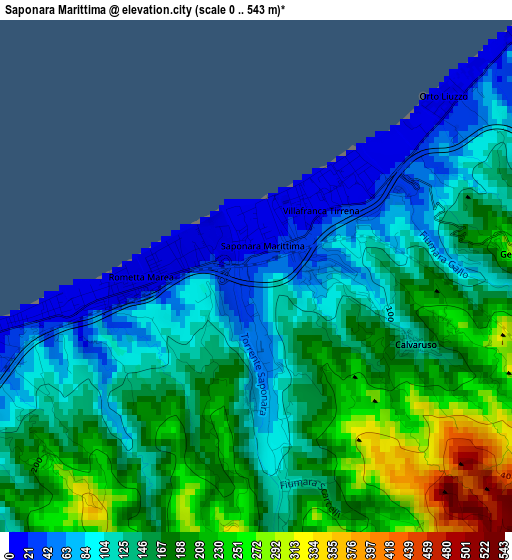 Saponara Marittima elevation map