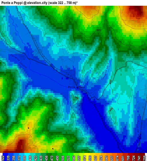 Ponte a Poppi elevation map