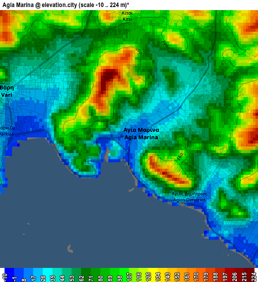 Agía Marína elevation map