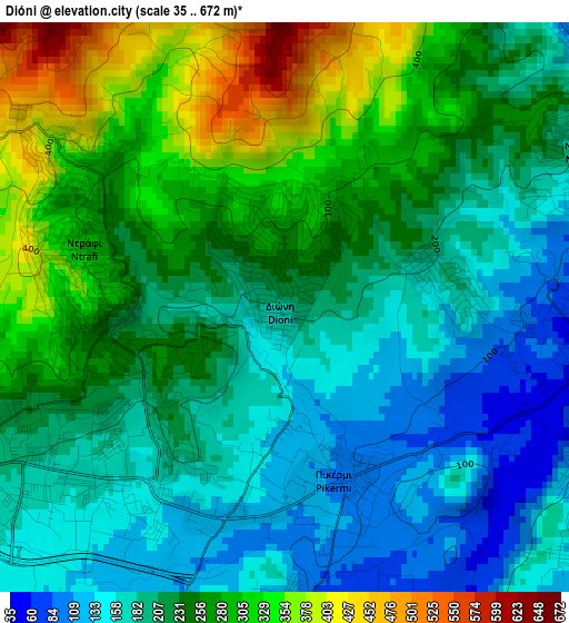 Dióni elevation map