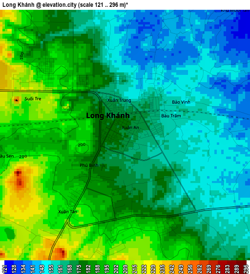Long Khánh elevation map