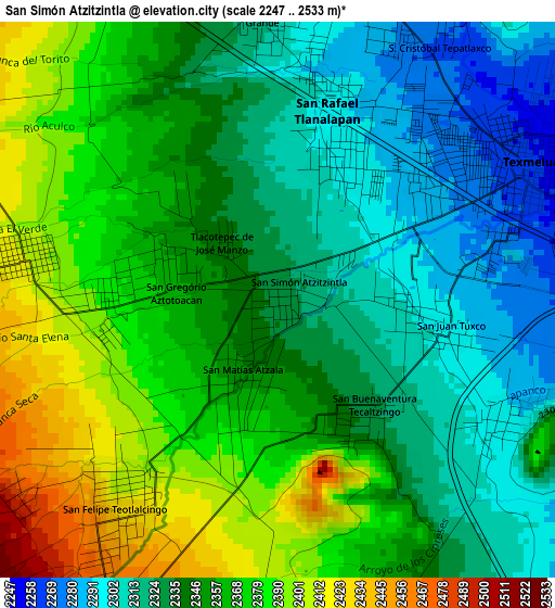 San Simón Atzitzintla elevation map