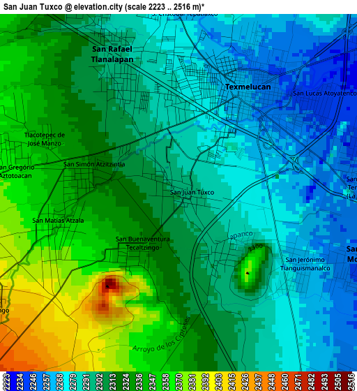 San Juan Tuxco elevation map