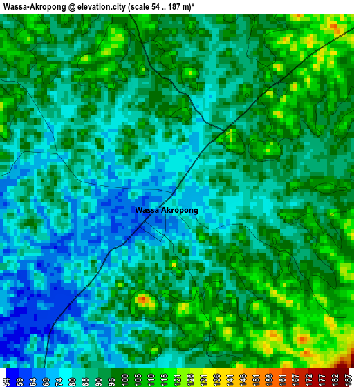 Wassa-Akropong elevation map