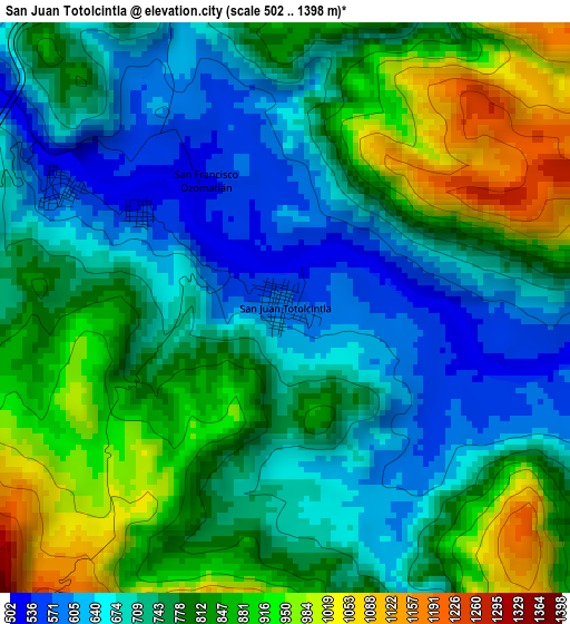 San Juan Totolcintla elevation map