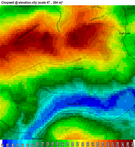 Chopwell elevation map