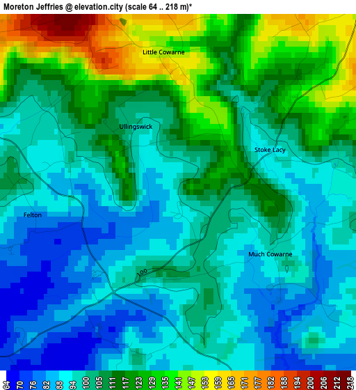 Moreton Jeffries elevation map