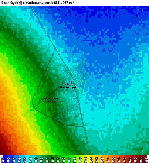 Boshrūyeh elevation map