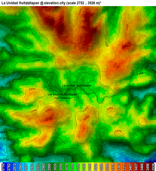 La Unidad Huitzizilapan elevation map