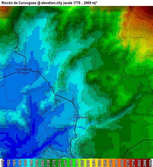 Rincón de Curungueo elevation map