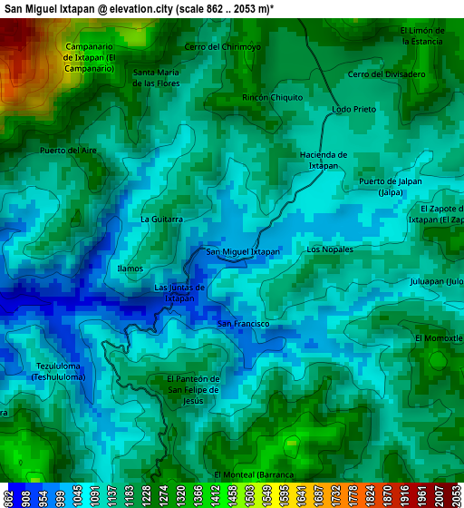 San Miguel Ixtapan elevation map